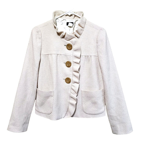 J. Crew Blazer Women's Irovy Wool Blend Button Up Ruffles Lined Size 2 - Picture 1 of 8